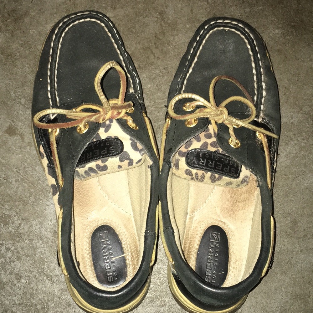 Black leopard print Sperrys